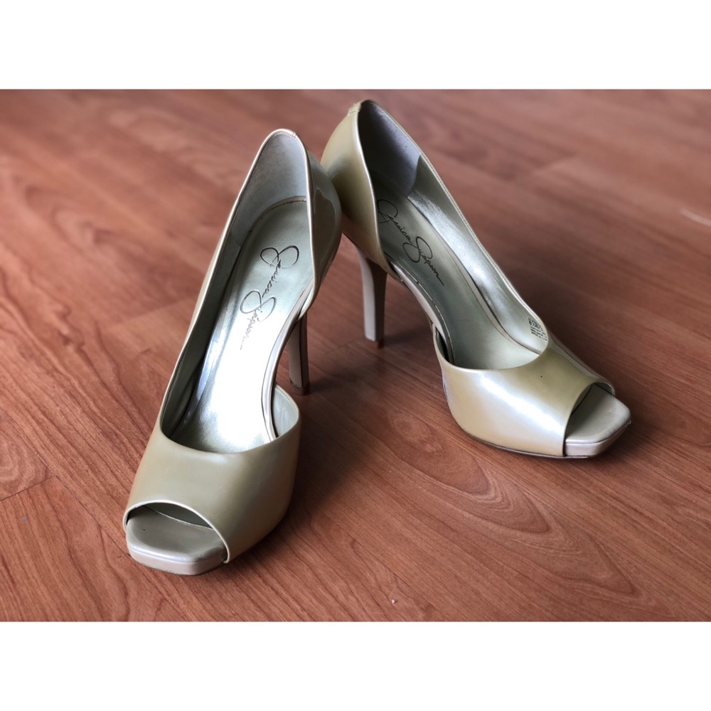 Jessica Simpson open-toed high heel shoes.
